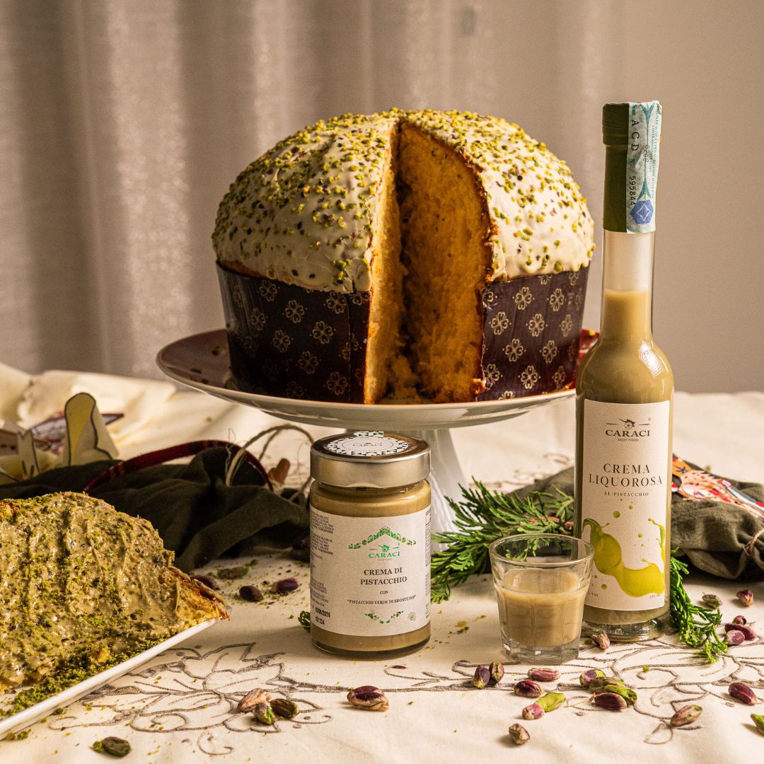 KIT Panettone IL DOP + crema al pistacchio DOP 190gr + liquore al pistacchio