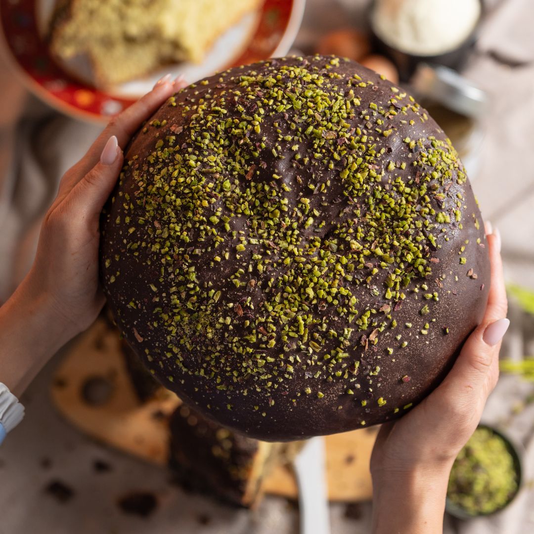 KIT Panettone IL FONDENTE al pistacchio DOP e cioccolato fondente + crema al pistacchio DOP + liquore al pistacchio