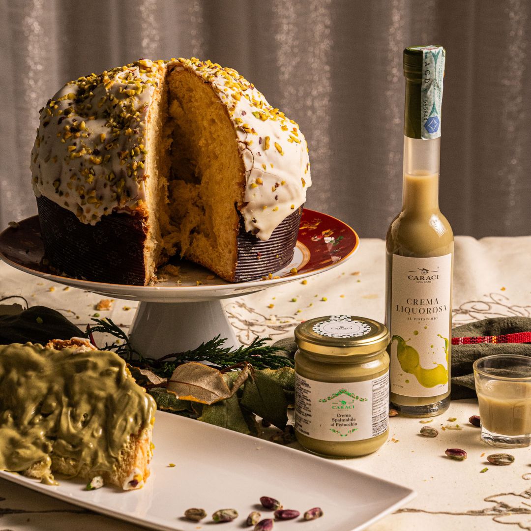KIT Panettone IL TRADIZIONALE + crema al pistacchio 190gr + liquore al pistacchio