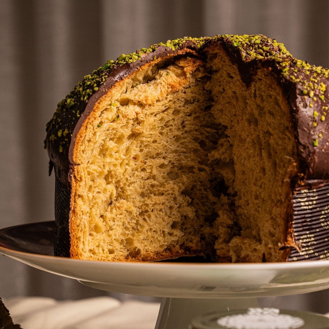 IL FONDENTE - Panettone al pistacchio di Bronte DOP e Cioccolato fondente + Crema al Pistacchio EXTRA di Bronte DOP