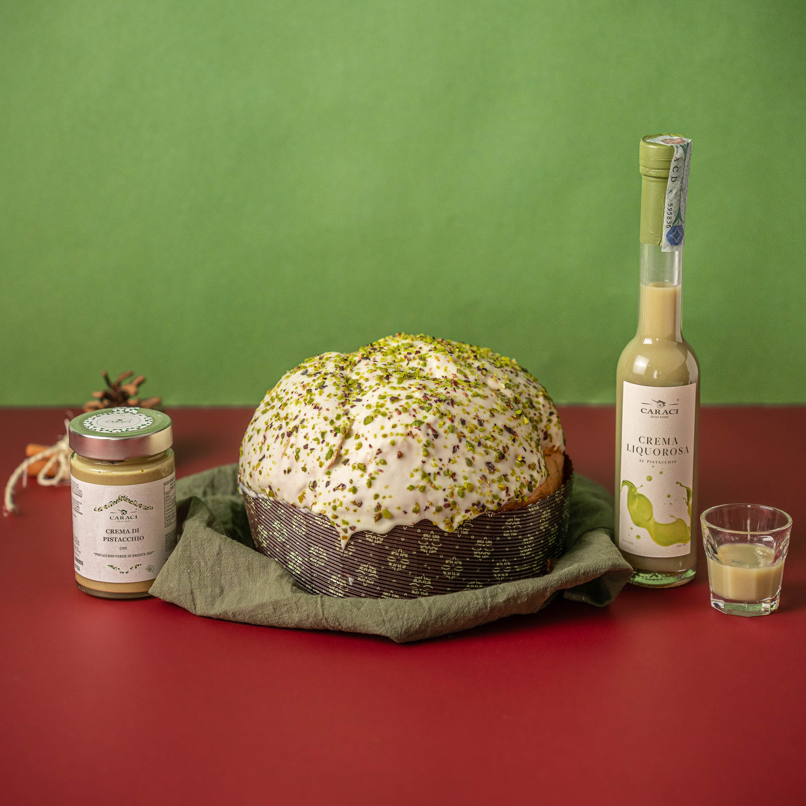 KIT Panettone IL DOP + crema al pistacchio DOP 190gr + liquore al pistacchio