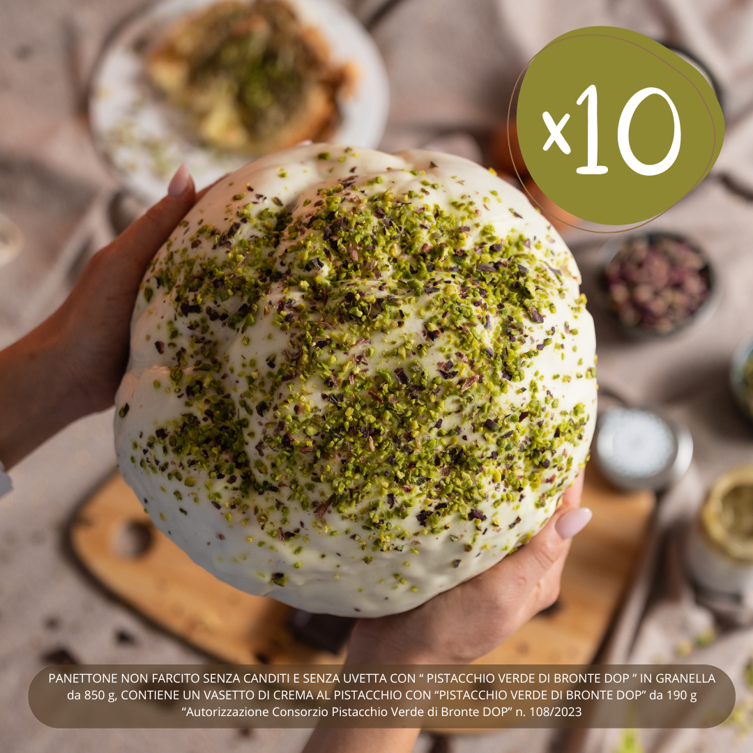 Panettone IL DOP al pistacchio di BRONTE + Crema al Pistacchio e Spalmino in OMAGGIO