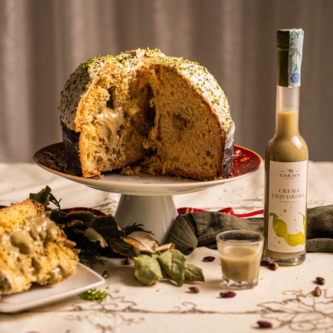 KIT Panettone IL FARCITO ripieno con 400gr di crema di pistacchio + liquore al pistacchio