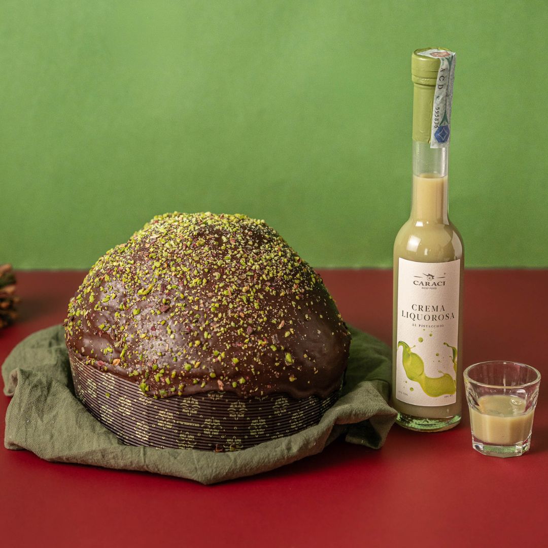 KIT Panettone IL FONDENTE al pistacchio DOP e cioccolato fondente + crema al pistacchio DOP + liquore al pistacchio